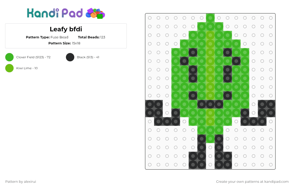 Leafy bfdi - Fuse Bead Pattern by alexirui on Kandi Pad - green,black,character,bfdi,leafy,battle for dream island,leaf