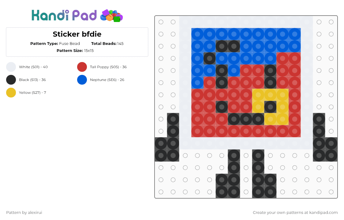Sticker bfdie - Fuse Bead Pattern by alexirui on Kandi Pad - red,blue,bfdie,sticker,bfdi,character,object