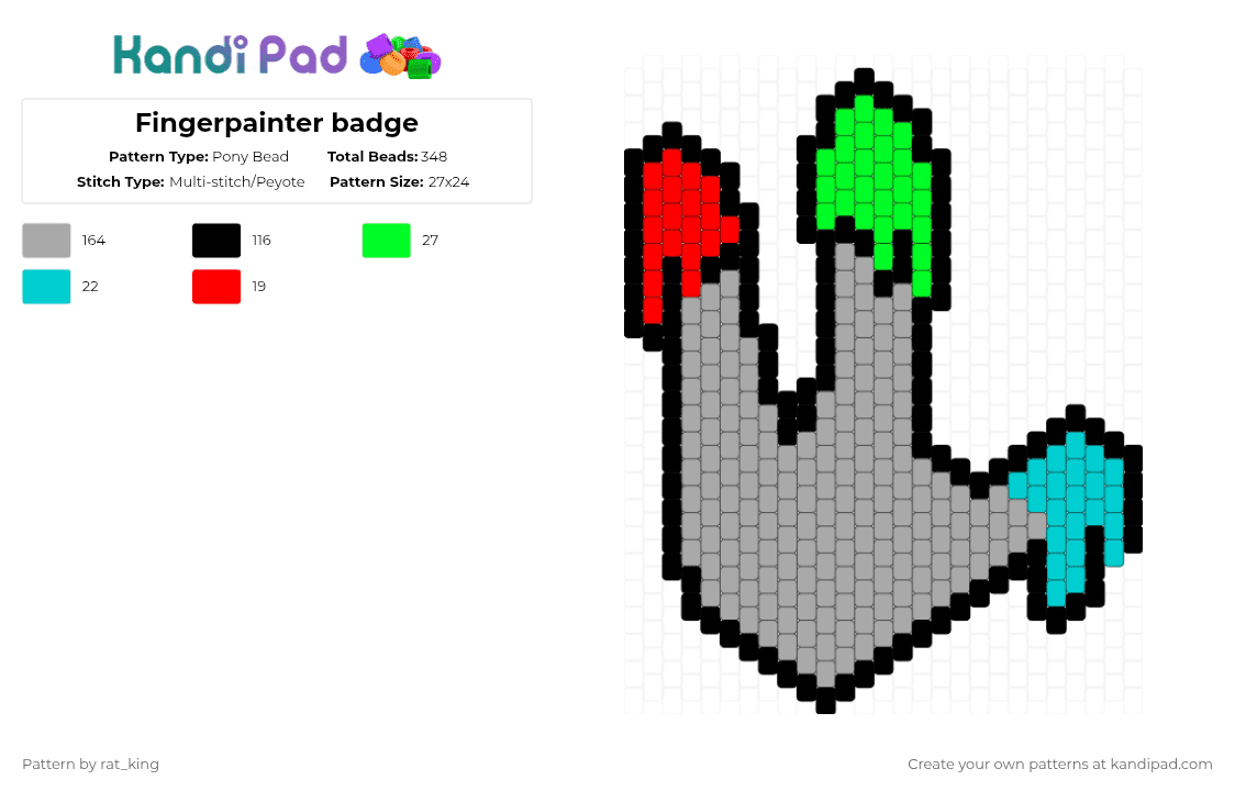 Fingerpainter badge - Pony Bead Pattern by rat_king on Kandi Pad - beige, game, keychain, videogames, vr