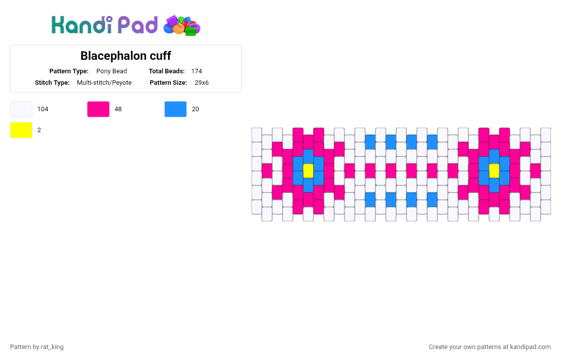 Blacephalon cuff - Pony Bead Pattern by rat_king on Kandi Pad - white,pink