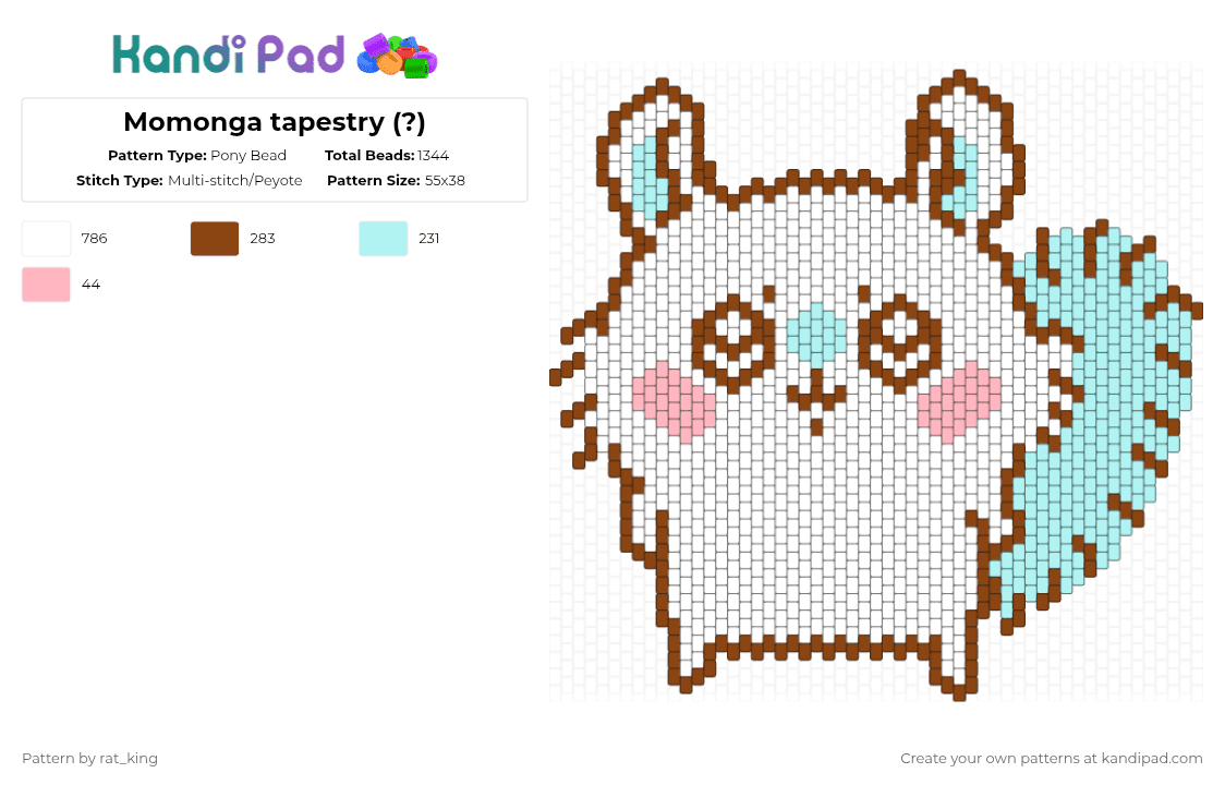 Momonga tapestry (?) - Pony Bead Pattern by rat_king on Kandi Pad - white,red,light blue,chikawa,momonga,perler beads,characters,anime