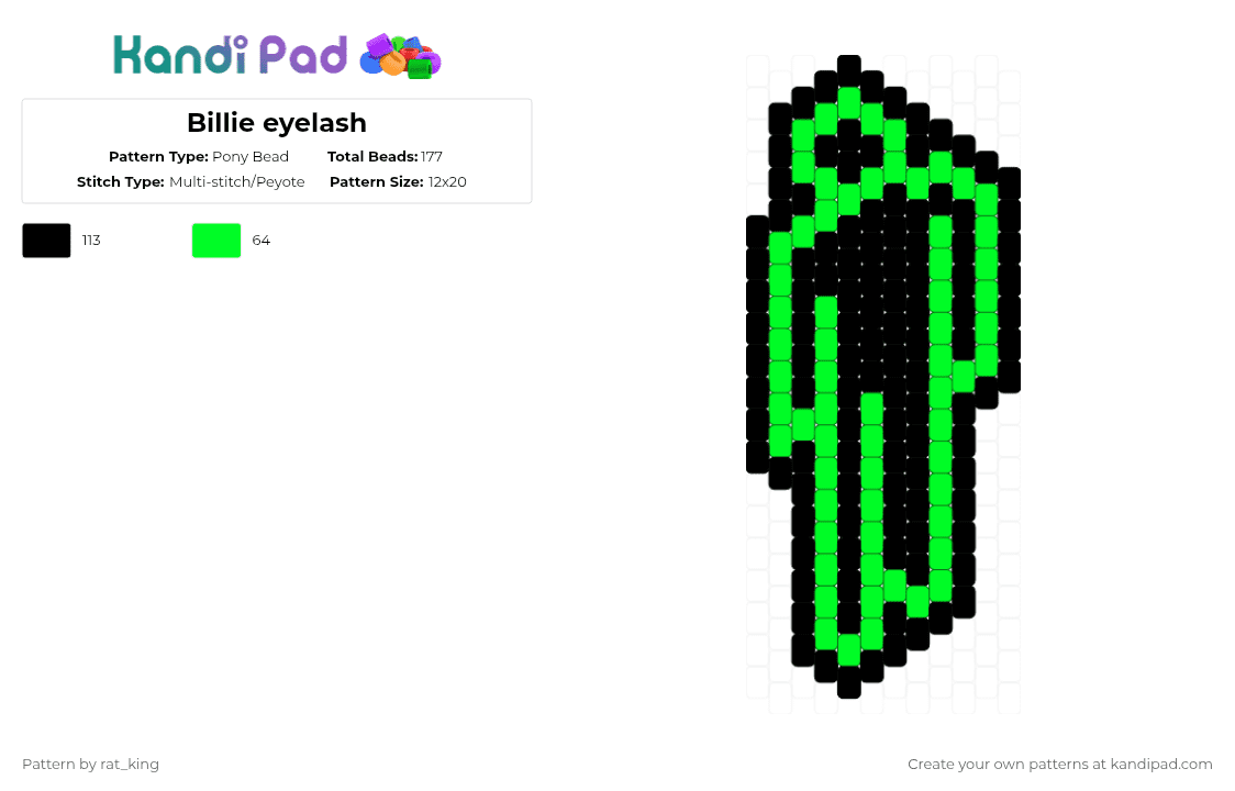 Billie eyelash - Pony Bead Pattern by rat_king on Kandi Pad - green,black,eyelash,billie eilish,singers,keychain