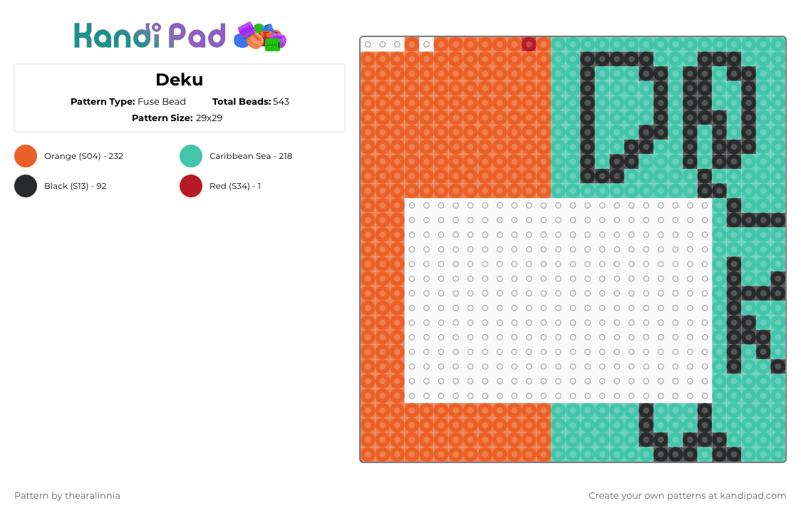 Deku - Fuse Bead Pattern by deleted_user_482458 on Kandi Pad - orange,teal