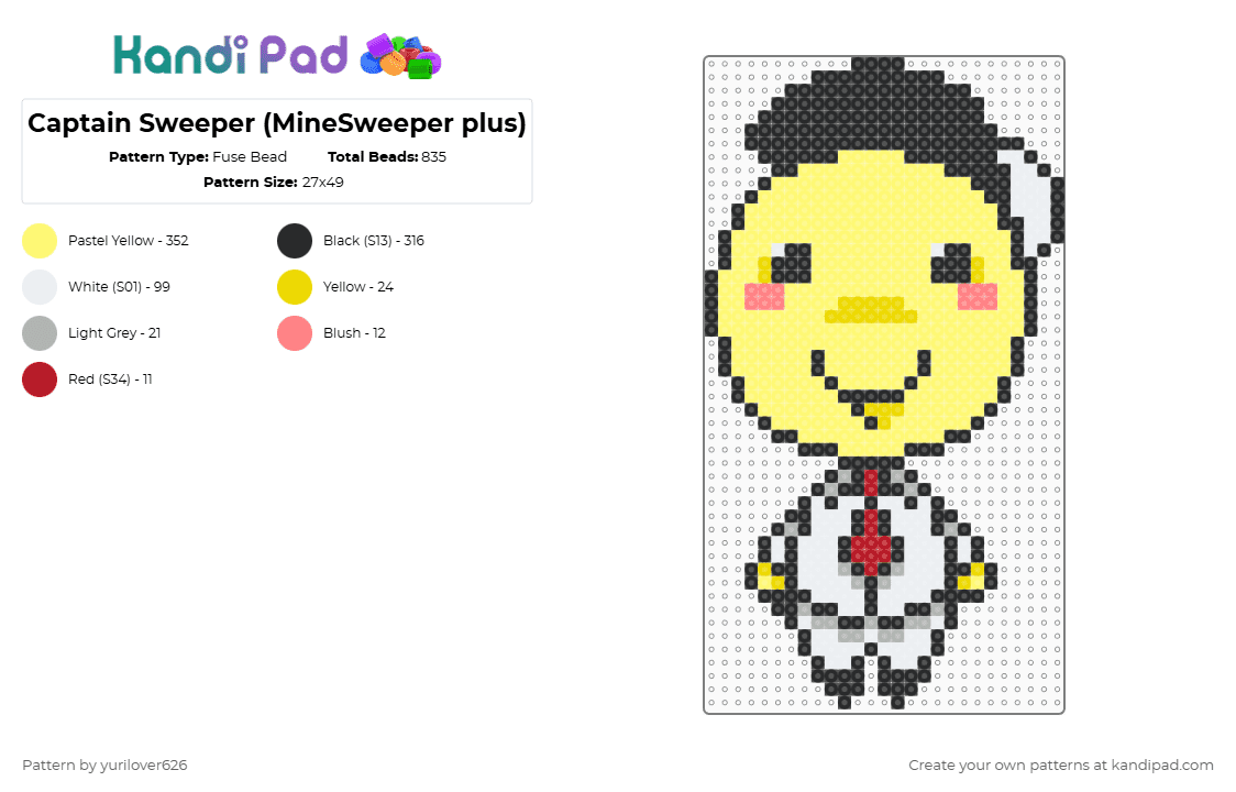 Captain Sweeper (MineSweeper plus) - Fuse Bead Pattern by yurilover626 on Kandi Pad - yellow