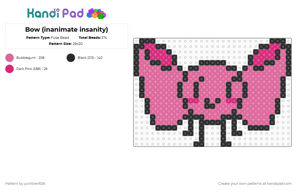 Bow (inanimate insanity) Fuse Bead Pattern - Kandi Pad | Kandi Patterns ...