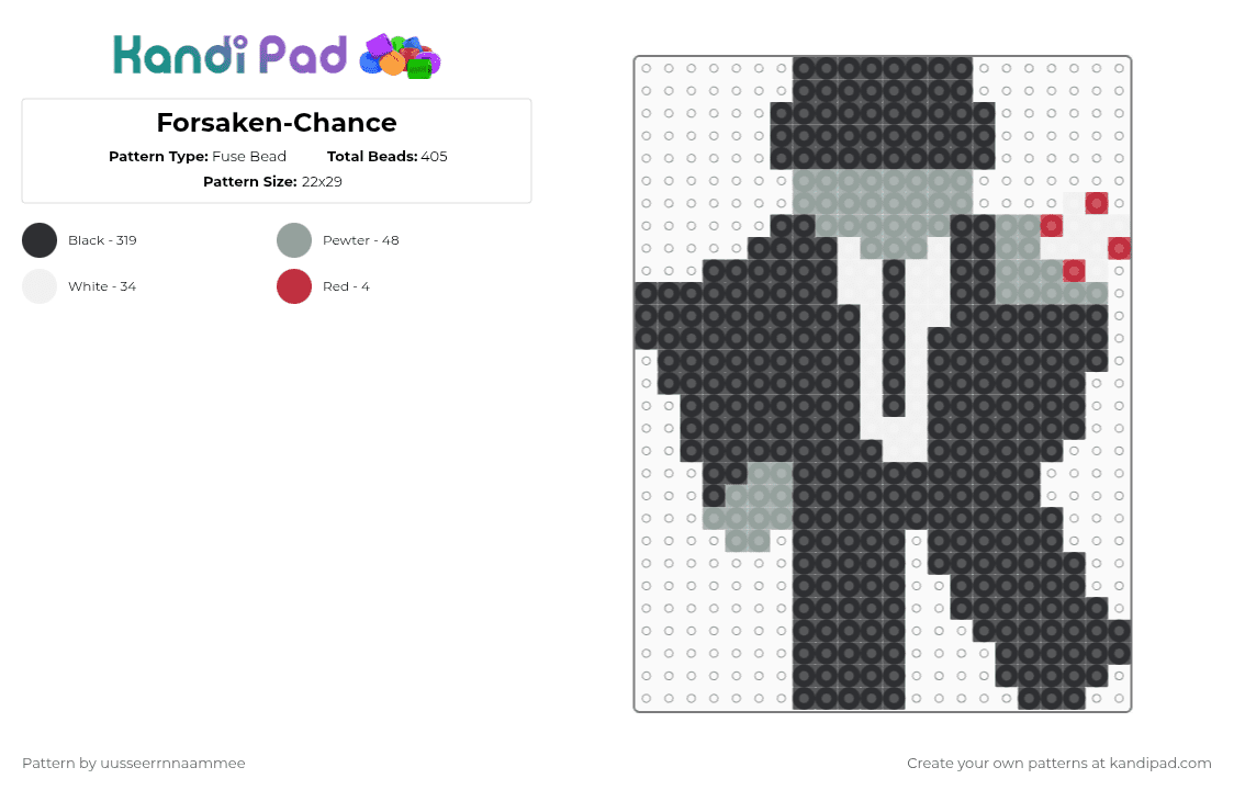 Forsaken-Chance - Fuse Bead Pattern by uusseerrnnaammee on Kandi Pad - black, chance, cotdchance, forsaken, gray, perler beads
