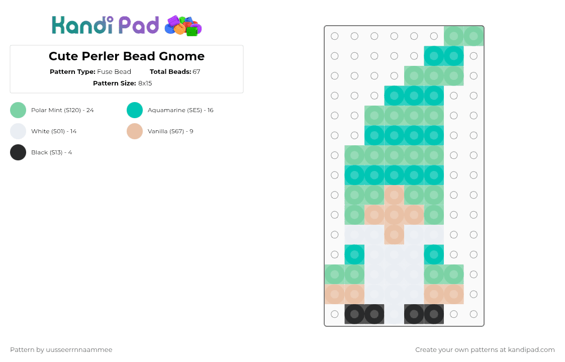 Cute Perler Bead Gnome - Fuse Bead Pattern by uusseerrnnaammee on Kandi Pad - teal,gnome,cute,perler bead