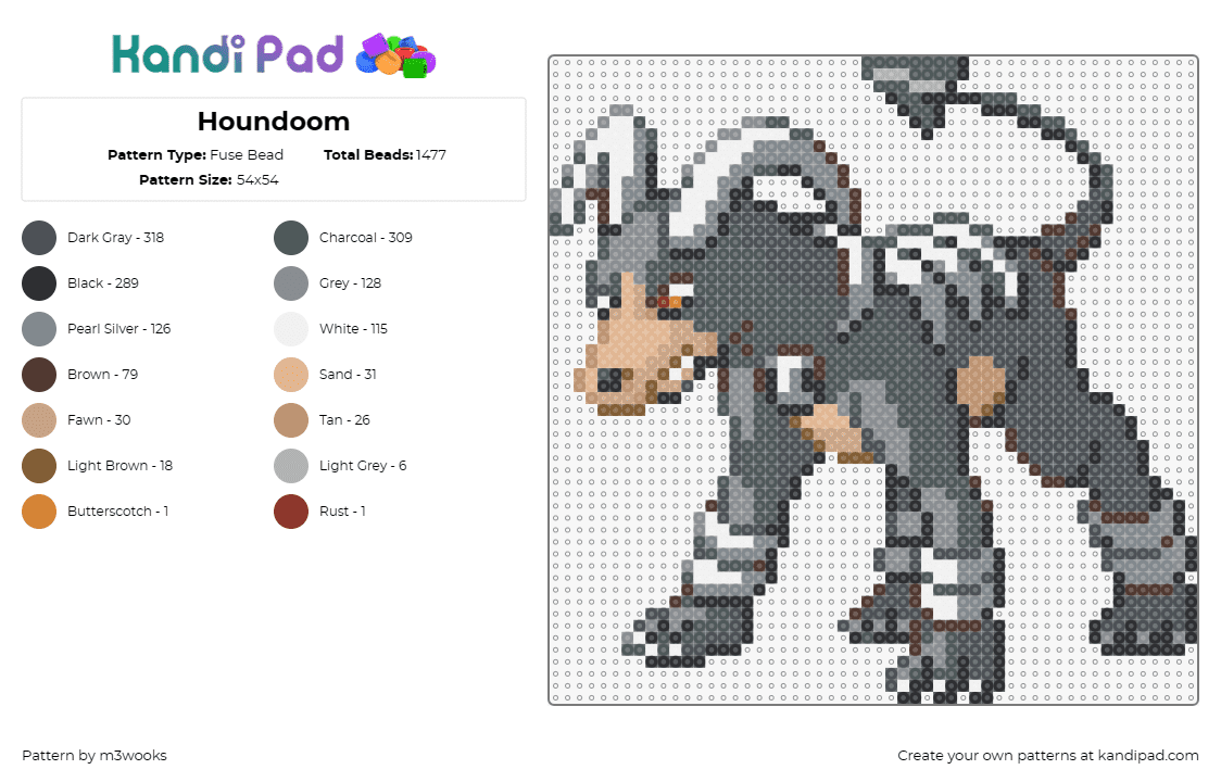 Houndoom - Fuse Bead Pattern by m3wooks on Kandi Pad - houndoom,pokemon,dark,fire type,dog,gaming,character,gray,black