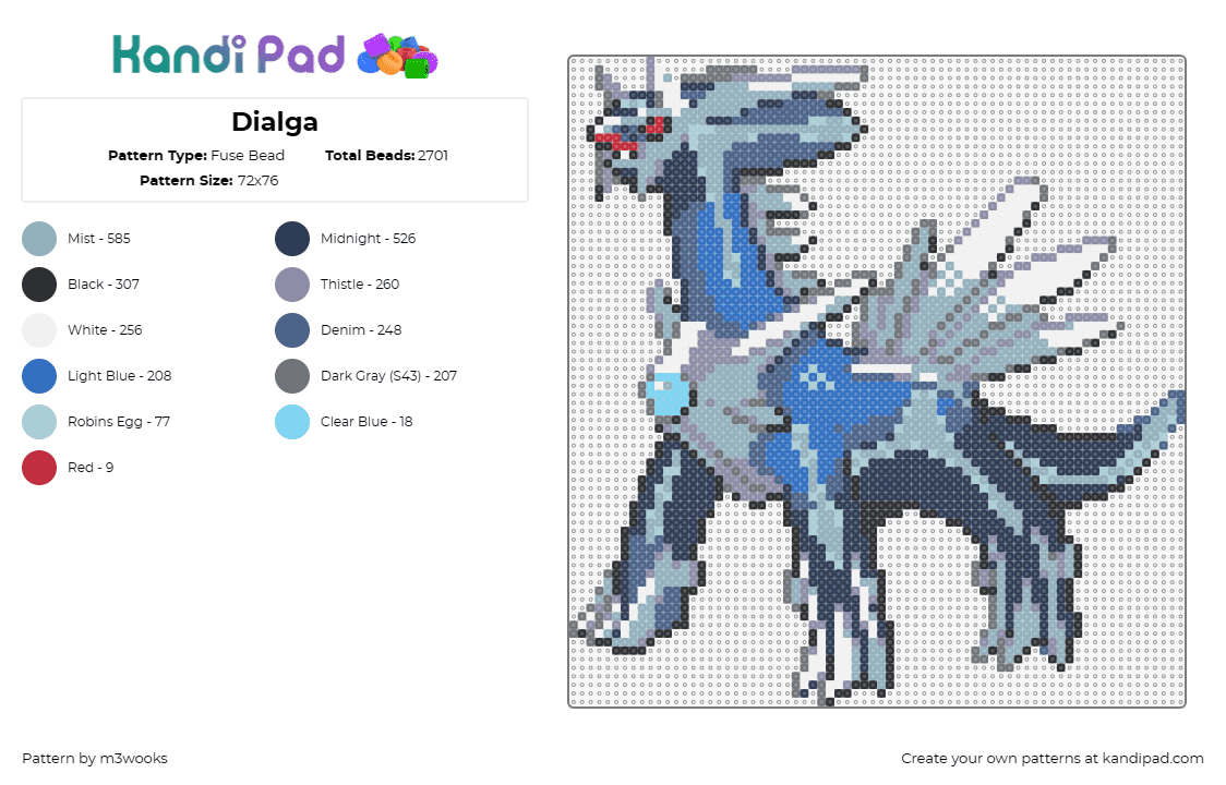 Dialga - Fuse Bead Pattern by m3wooks on Kandi Pad - dialga,pokemon,legendary,fantasy,character,gaming,blue,gray