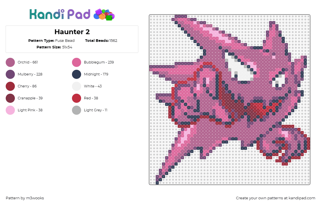 Haunter 2 - Fuse Bead Pattern by m3wooks on Kandi Pad - haunter,gastly,pokemon,ghost,gaming,character,spooky,gengar,black,pink