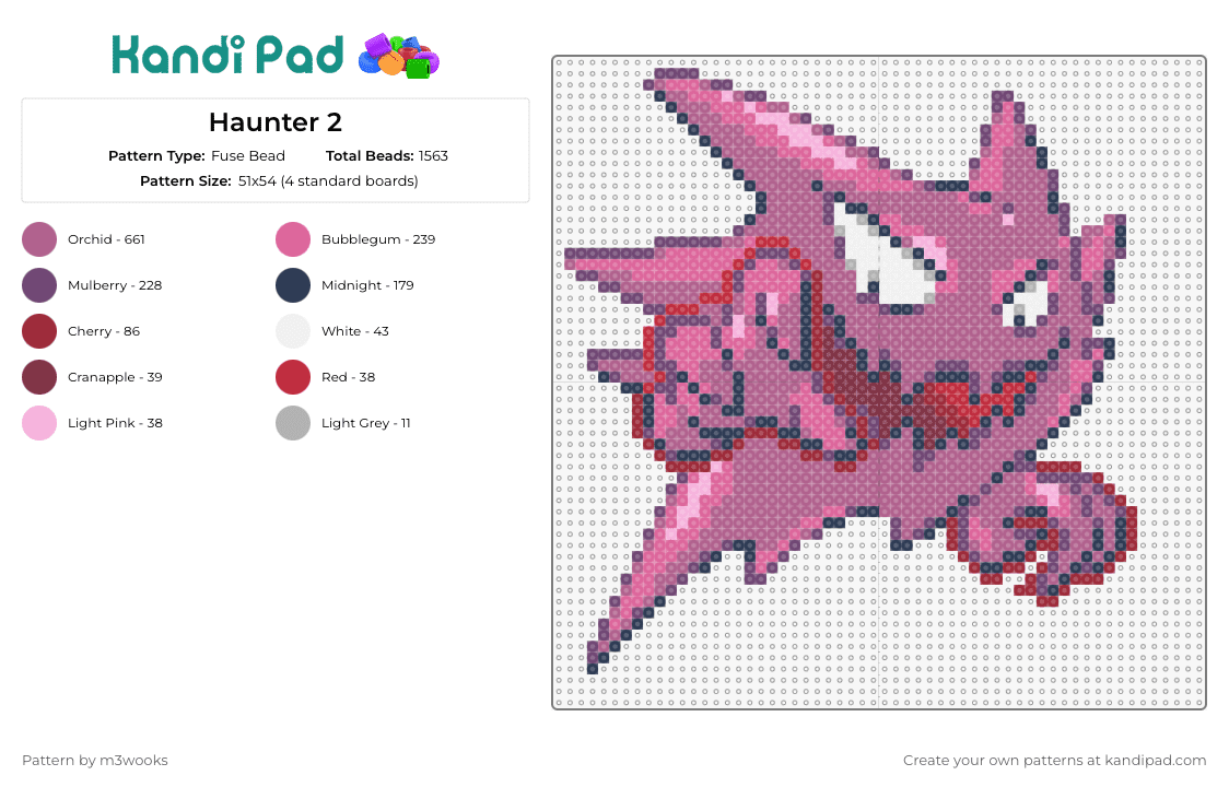 Haunter 2 - Fuse Bead Pattern by m3wooks on Kandi Pad - haunter,gastly,pokemon,ghost,gaming,character,spooky,gengar,black,pink