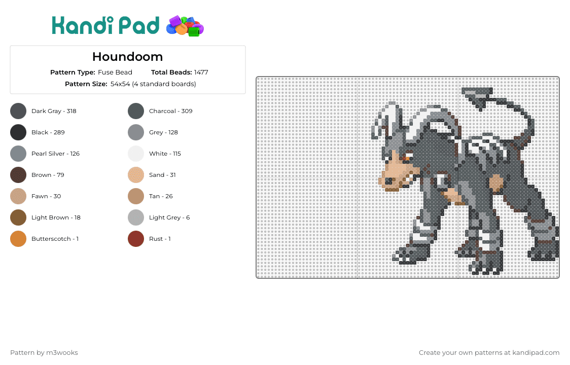 Houndoom - Fuse Bead Pattern by m3wooks on Kandi Pad - houndoom,pokemon,dark,fire type,dog,gaming,character,gray,black
