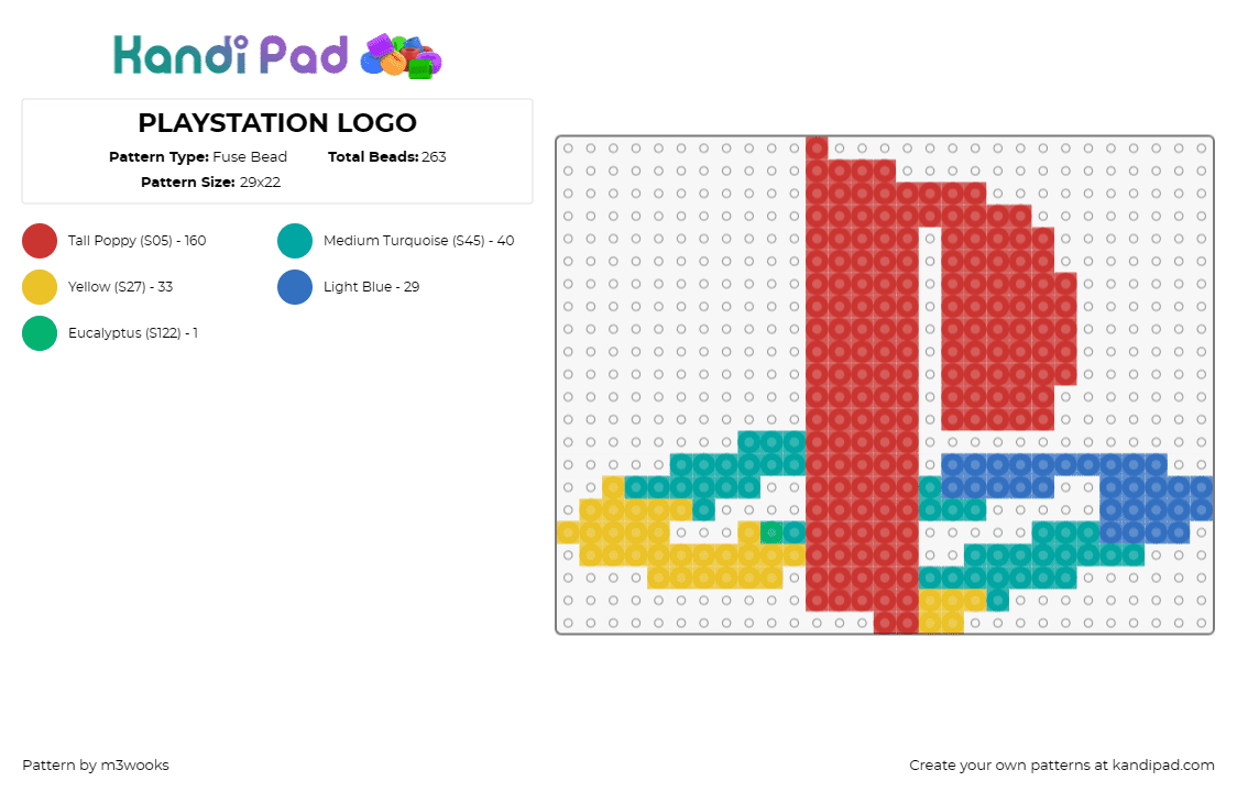 PLAYSTATION LOGO - Fuse Bead Pattern by m3wooks on Kandi Pad - playstation,video games,logo,colorful,console,nostalgia,history,gaming,red