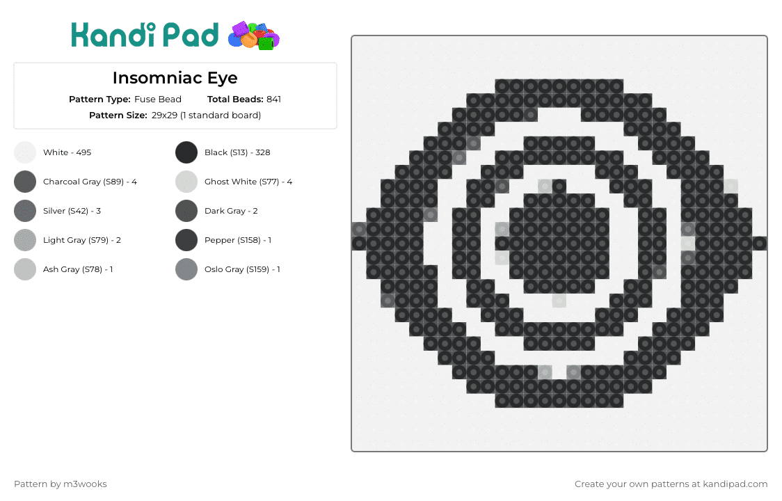 Insomniac Eye - Fuse Bead Pattern by m3wooks on Kandi Pad - insomniac,eye,music,electronic,geometric,logo,modern,mesmerizing,hypnotic,black,white
