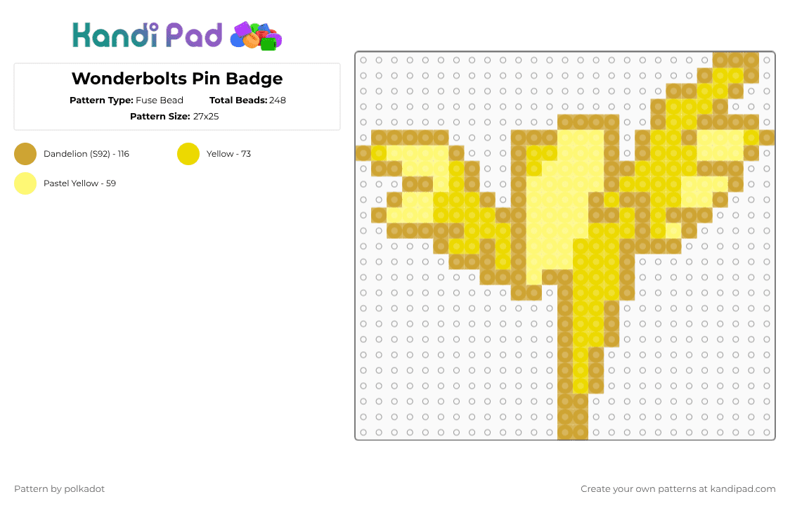 Wonderbolts Pin Badge - Fuse Bead Pattern by glacevilite on Kandi Pad - orange,yellow,wonderbolts,mlp,rainbow dash,my little pony,gen 4,gold