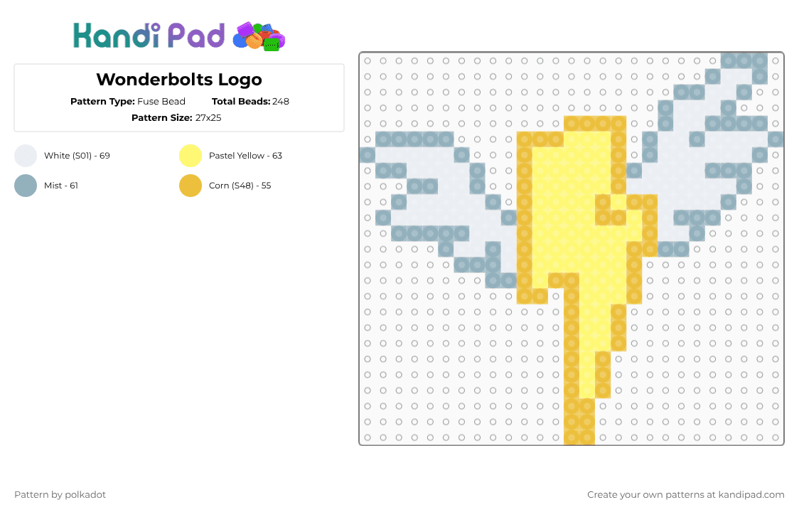 Wonderbolts Logo - Fuse Bead Pattern by glacevilite on Kandi Pad - yellow,light blue,mlp,gen 4,my little pony,white,lightning,wonderbolts