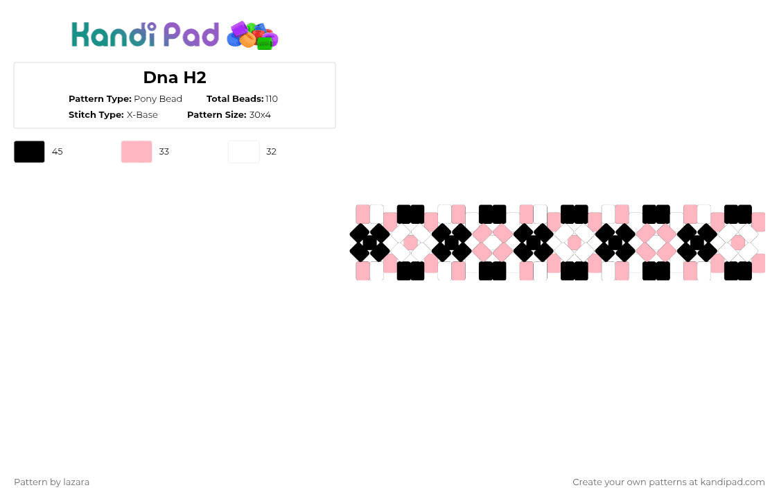 Dna H2 - Pony Bead Pattern by lazara on Kandi Pad - pink,white,xbase,black,dna