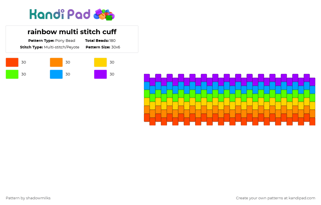 rainbow multi stitch cuff - Pony Bead Pattern by shadowmilks on Kandi Pad - orange,green,purple,colorful