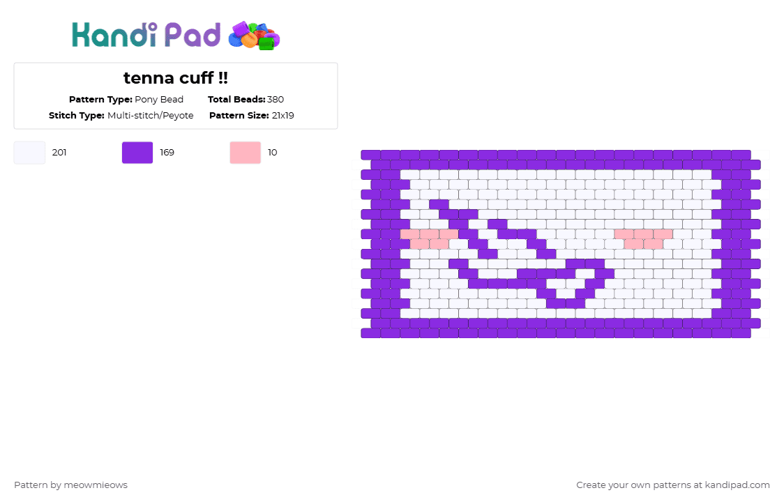 tenna cuff !! - Pony Bead Pattern by meowmieows on Kandi Pad - purple