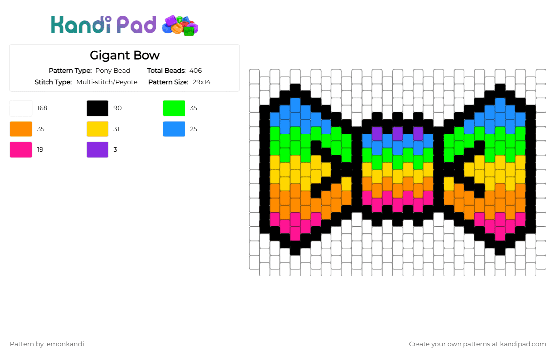 Gigant Bow - Pony Bead Pattern by lemonkandi on Kandi Pad - white,green,yellow,colorful,bow,kandi,rainbow,cute,scene,scenecore,friendship