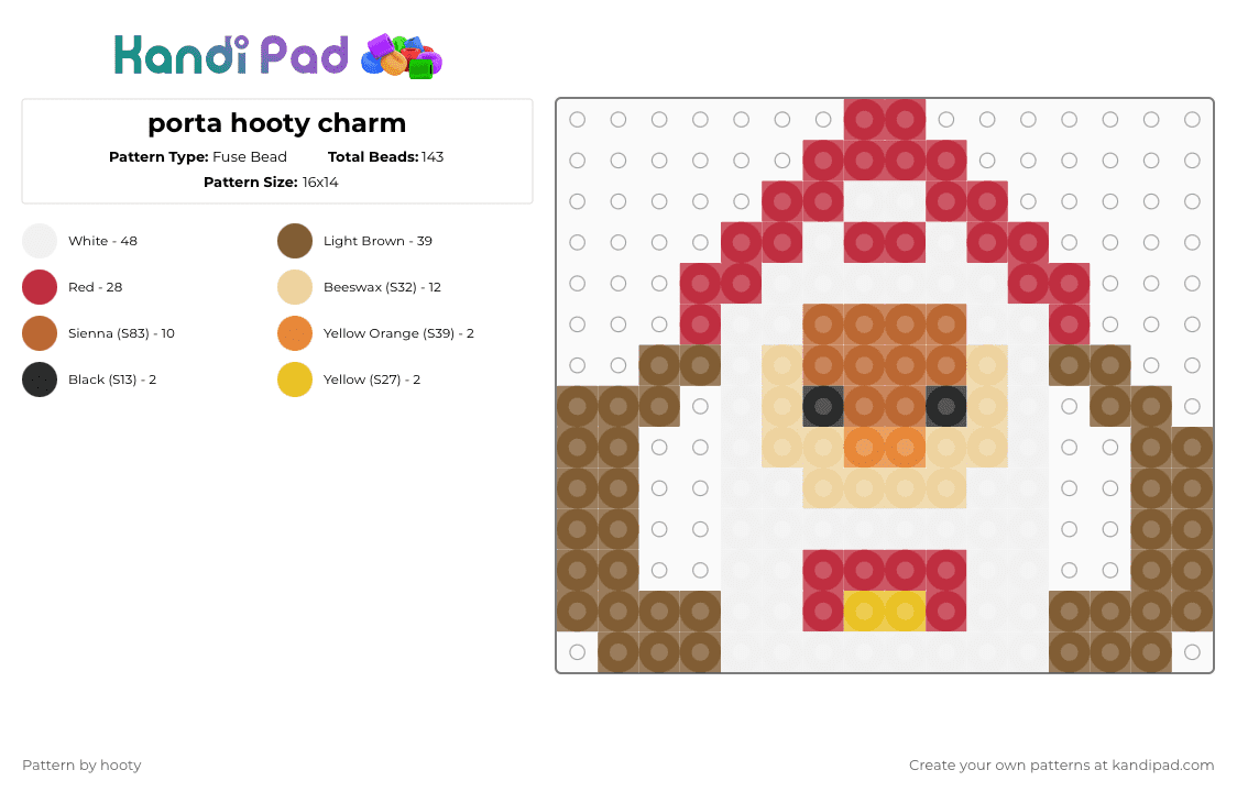 porta hooty charm - Fuse Bead Pattern by hooty on Kandi Pad - red,tan