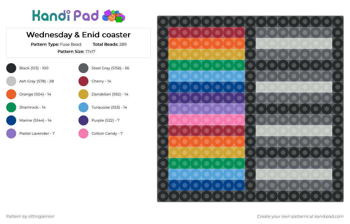 Wednesday & Enid coaster - Fuse Bead Pattern by sittinglemon on Kandi Pad - beige, blue, gray, orange