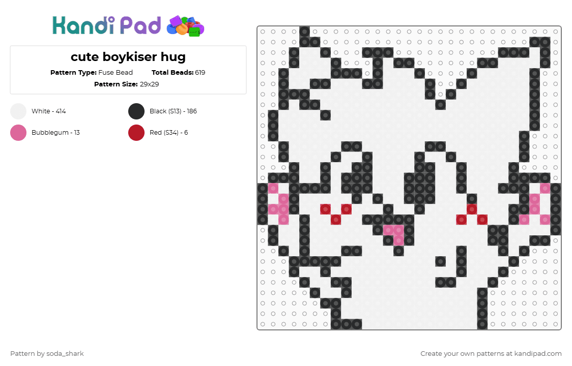 cute boykiser hug - Fuse Bead Pattern by soda_shark on Kandi Pad - white,pink,red,boykiser,hug,cute,furry,fluffy