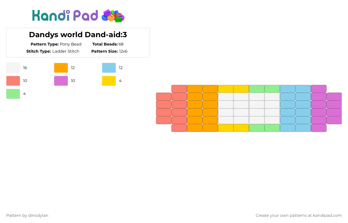 Dandys world Dand-aid:3 - Pony Bead Pattern by dinodylan on Kandi Pad - orange,light blue,pink,dandysworld,dandaid