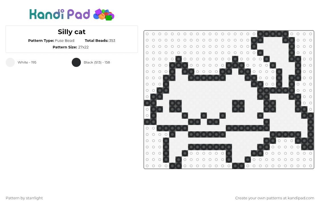Silly cat - Fuse Bead Pattern by starrlight on Kandi Pad - black,white,cat,silly,random,random things,lol,lmao,kitty