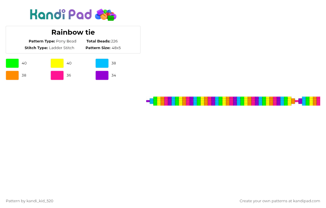 Rainbow tie - Pony Bead Pattern by kandi_kid_520 on Kandi Pad - green,orange,colorful