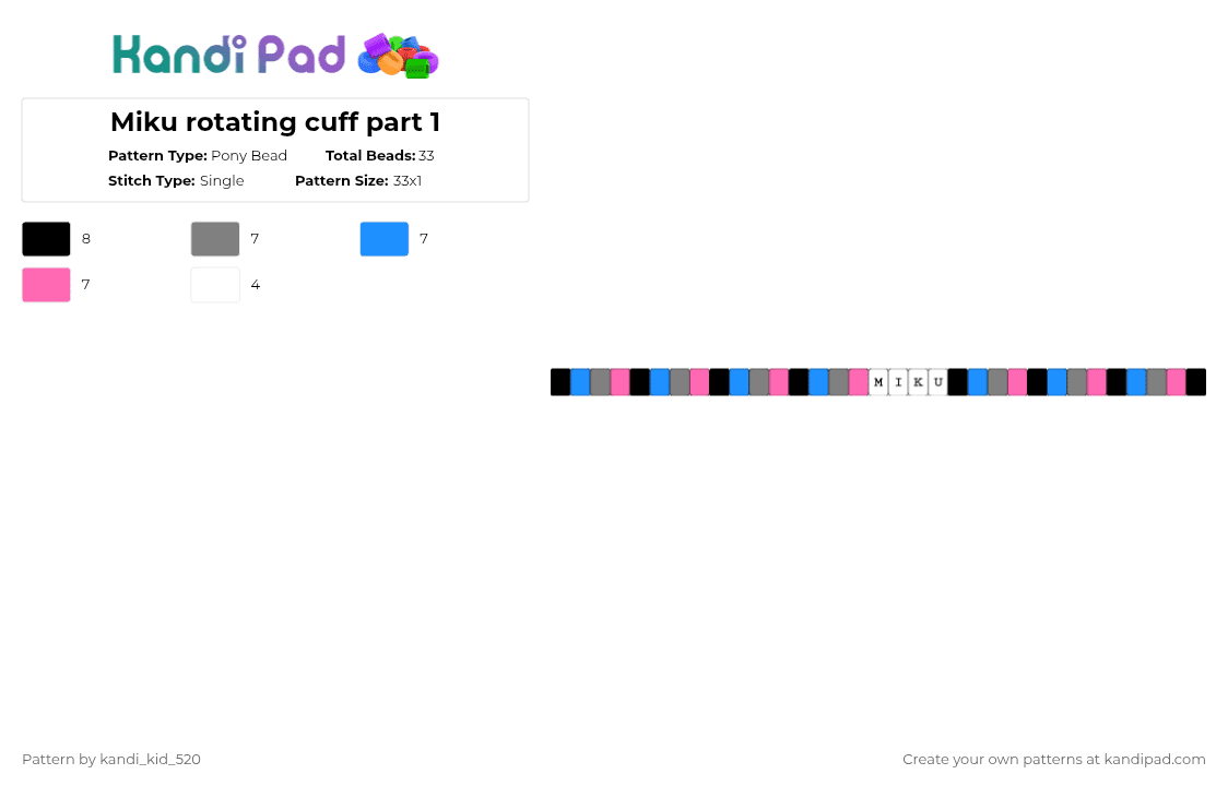 Miku rotating cuff part 1 - Pony Bead Pattern by kandi_kid_520 on Kandi Pad - gray, light blue, pink