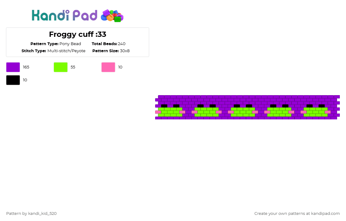 Froggy cuff :33 - Pony Bead Pattern by kandi_kid_520 on Kandi Pad - purple