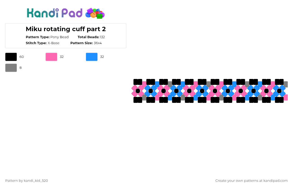 Miku rotating cuff part 2 - Pony Bead Pattern by kandi_kid_520 on Kandi Pad - light blue, pink