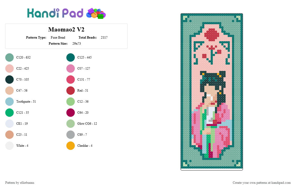 Maomao2 V2 - Fuse Bead Pattern by elliebunns on Kandi Pad - teal,beige