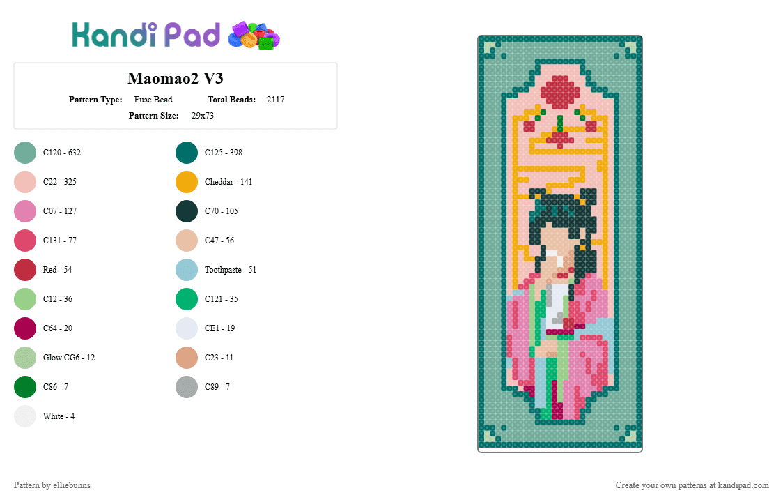 Maomao2 V3 - Fuse Bead Pattern by elliebunns on Kandi Pad - teal,beige