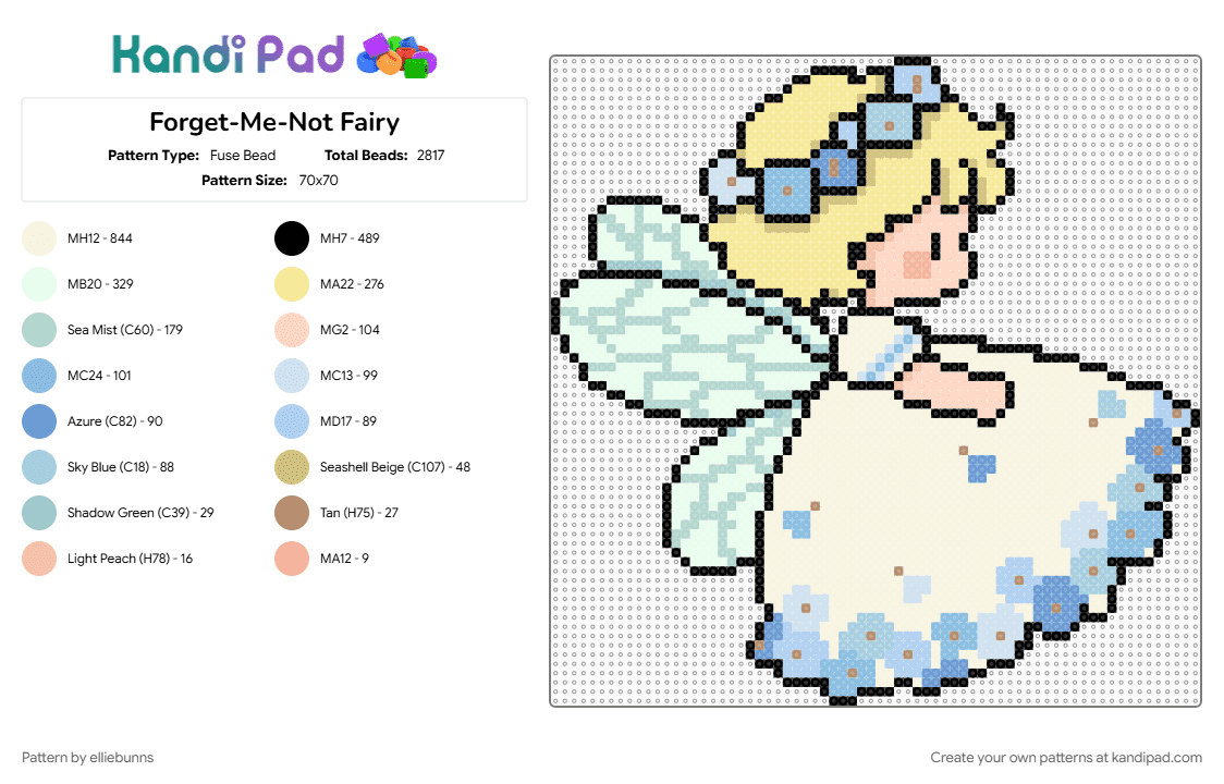 Forget-Me-Not Fairy - Fuse Bead Pattern by elliebunns on Kandi Pad - cute, fairy, flower, flowers, light blue, nature, whimsy, white, wings, yellow
