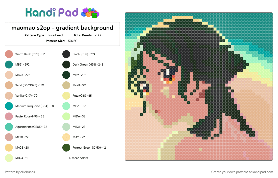 maomao s2op - gradient background - Fuse Bead Pattern by elliebunns on Kandi Pad - anime, anime character, apothecary diaries, beige, maomao, teal