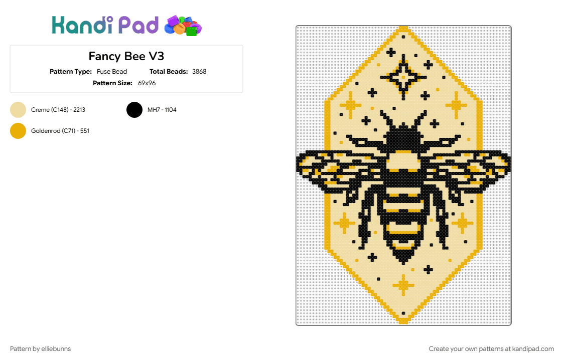 Fancy Bee V3 - Fuse Bead Pattern by elliebunns on Kandi Pad - bee, beige