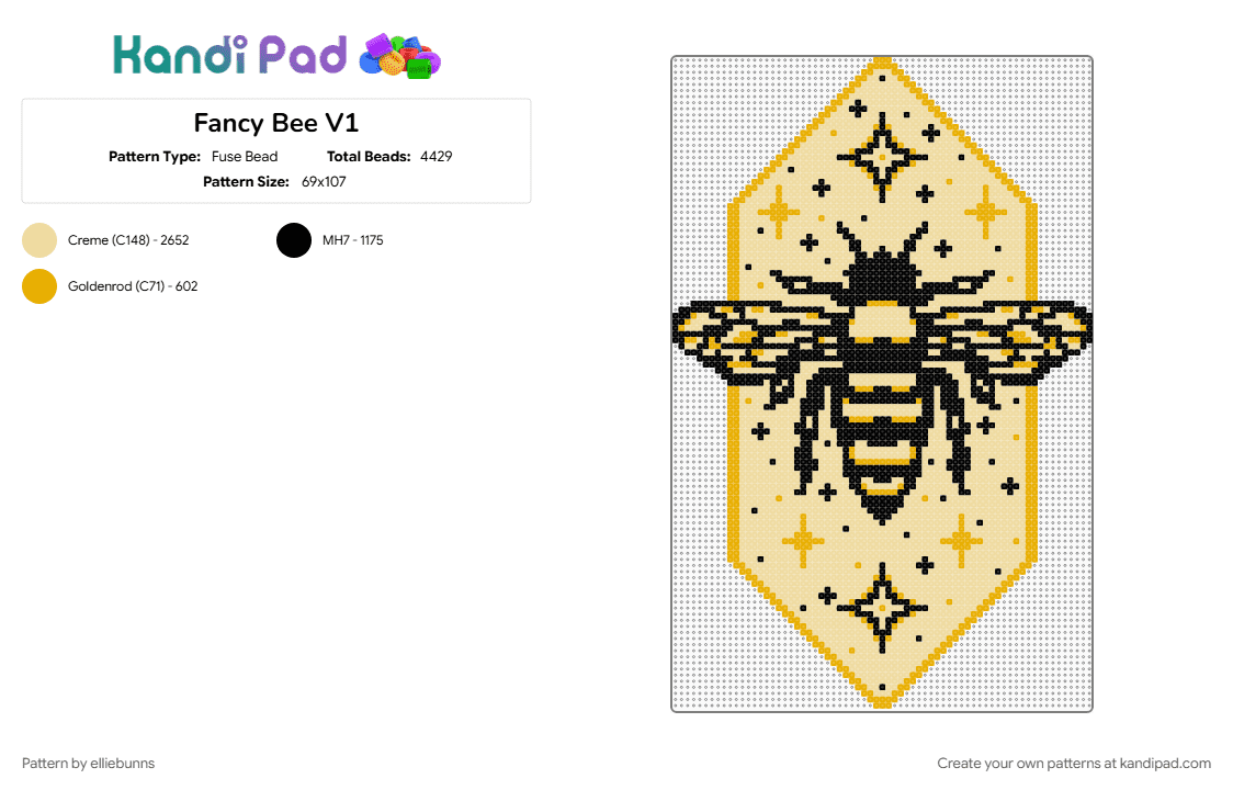 Fancy Bee V1 - Fuse Bead Pattern by elliebunns on Kandi Pad - bee, beige