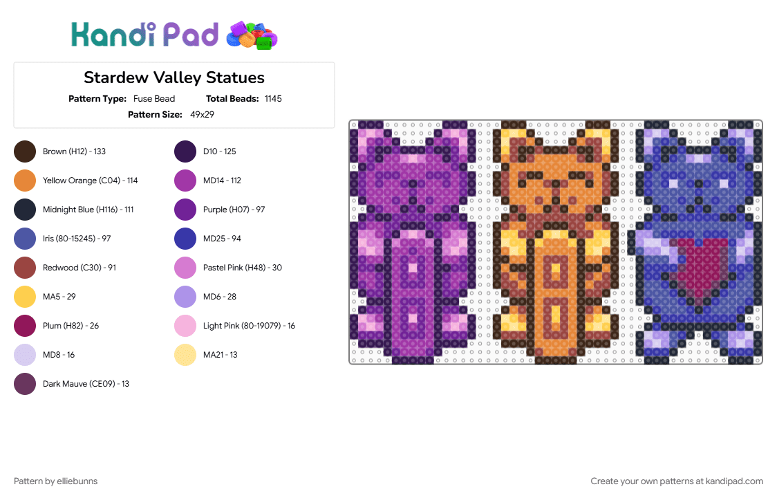 Stardew Valley Statues - Fuse Bead Pattern by elliebunns on Kandi Pad - 