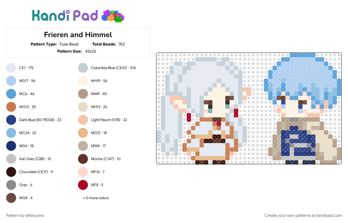 Frieren and Himmel - Fuse Bead Pattern by elliebunns on Kandi Pad - anime, beige, beyond journeys end, character, cute, frieren, himmel, light blue, manga, white