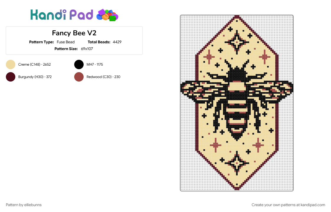 Fancy Bee V2 - Fuse Bead Pattern by elliebunns on Kandi Pad - bee, beige