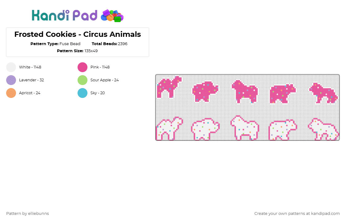 Frosted Cookies - Circus Animals - Fuse Bead Pattern by elliebunns on Kandi Pad - white,pink,frosted,cookies,crackers,animal,circus