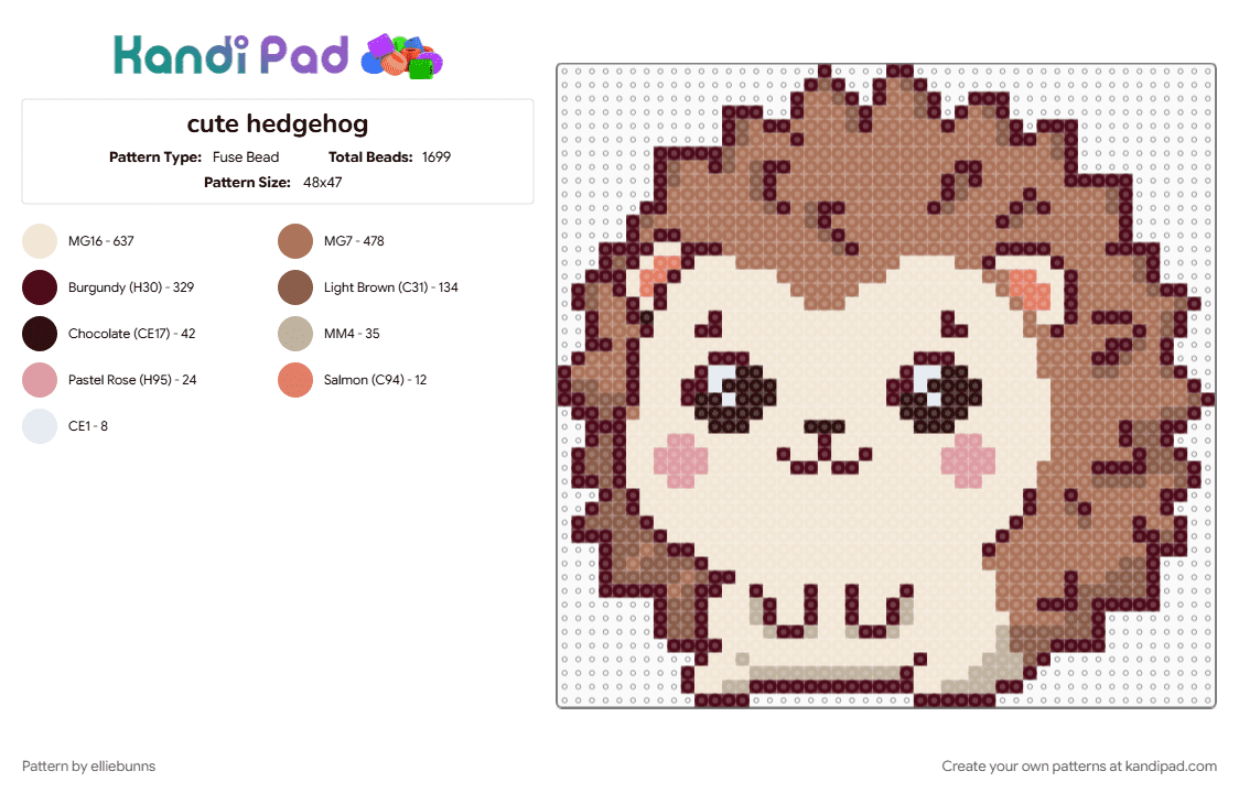 cute hedgehog - Fuse Bead Pattern by elliebunns on Kandi Pad - brown, cotdhedgehogs, tan