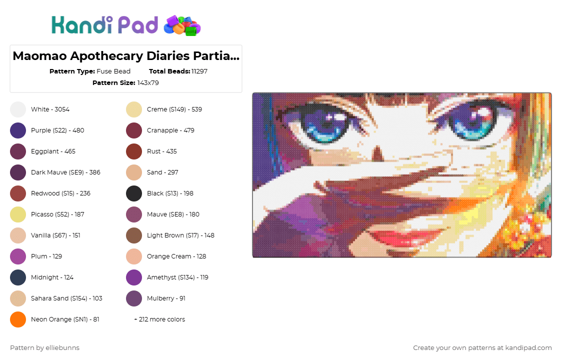 Maomao Apothecary Diaries Partial Portrait - Fuse Bead Pattern by elliebunns on Kandi Pad - pink,brown,tan,beige,colorful,maomao,apothecary diaries
