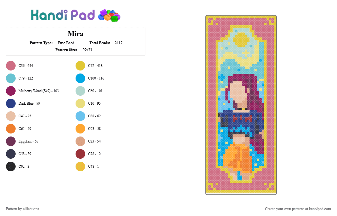 Mira - Fuse Bead Pattern by elliebunns on Kandi Pad - yellow,light blue,pink,anime,mira,kpop,kpop demon hunters,huntrix