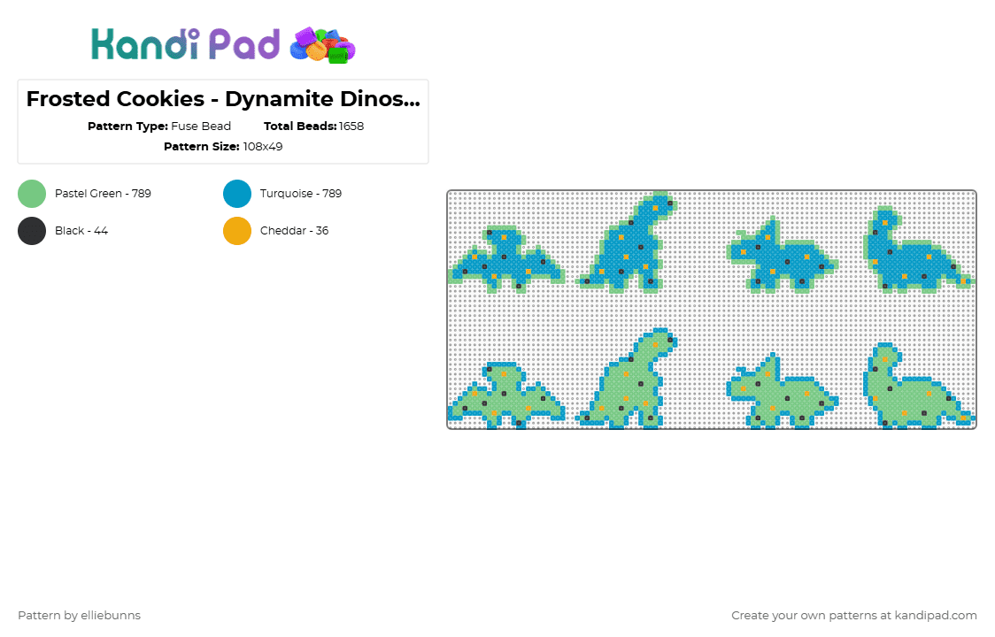 Frosted Cookies - Dynamite Dinosaurs - Fuse Bead Pattern by elliebunns on Kandi Pad - teal,light blue,frosted,cookies,crackers,animals,dinosaurs