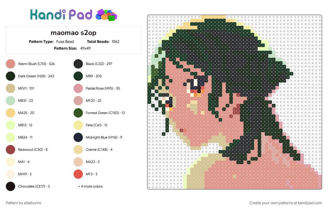 maomao s2op - Fuse Bead Pattern by elliebunns on Kandi Pad - anime, anime character, apothecary diaries, beige, black, maomao