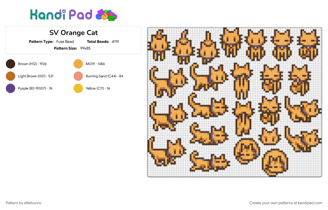 SV Orange Cat - Fuse Bead Pattern by elliebunns on Kandi Pad - brown, cat, concerned ape, orange, stardew, stardew valley, tabby, video game