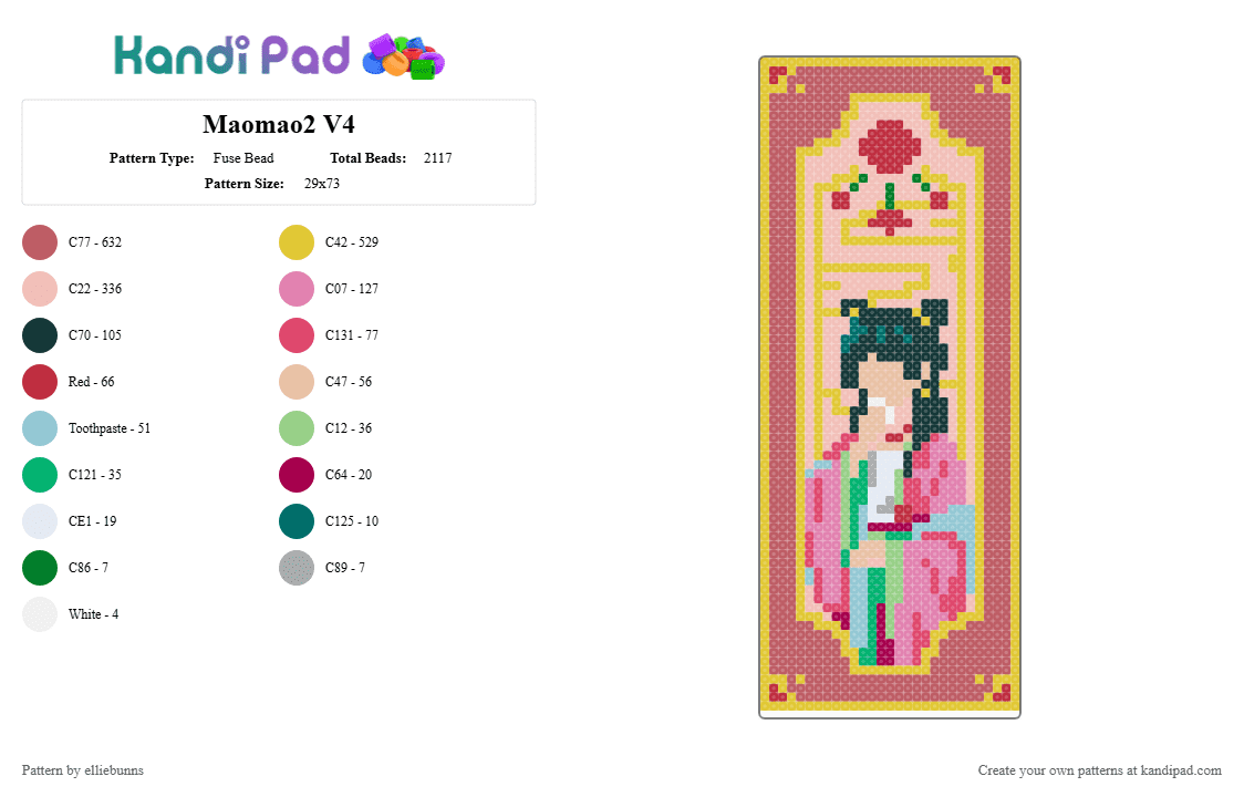 Maomao2 V4 - Fuse Bead Pattern by elliebunns on Kandi Pad - yellow,red,beige